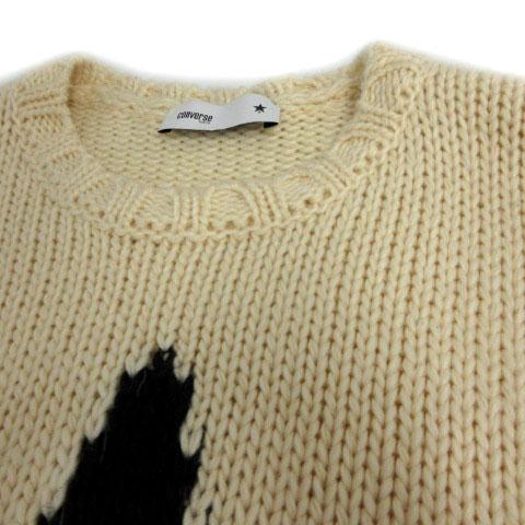【中古】コンバーストウキョウ CONVERSE TOKYO スター インターシャ ニット セーター ローゲージ 厚手  ベージュ 紺 3 コンバーストウキョウ CONVERSE TOKYO スター インターシャ ニット