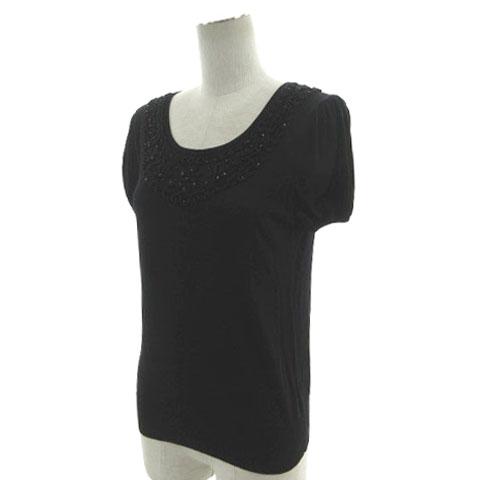 エムプルミエ ブラック M-Premier BLACK ニット 刺繍 ビーズ 半袖 黒  