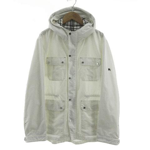 【中古】BURBERRY BLACK LABEL ジャケット M-65 スタンドカラー フーディー ロゴ刺繍 裏地ノバチェック オフ白 M BURBERRY BLACK LABEL（バーバリーブラックレーベル） ジャケット M-65