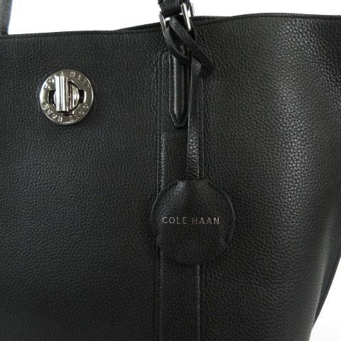【中古】コールハーン COLE HAAN ターンロック トート バッグ U04686 レザー 型押し ポーチ付き チャーム付き 黒 コールハーン COLE HAAN ターンロック トート バッグ U04686 レザー 型