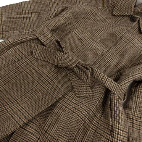 【中古】トゥデイフル TODAYFUL ステンカラーチェックコート 12120005 リボンベルト ブラウン 茶 ベージュ グレー 36 トゥデイフル TODAYFUL ステンカラーチェックコート 12120005 リボン