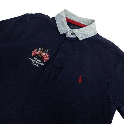 Polo Ralph Lauren ポロシャツ ボーダー 星条旗 ロゴ刺繍 ポロ ラルフローレン POLO RALPH LAUREN ポロシャツ 襟切替え 星条旗