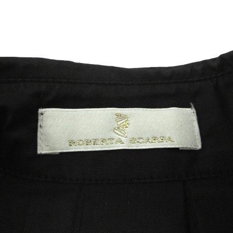 【中古】ロベルタスカルパ ROBERT SCARPA トレンチコート ステンカラー 花柄刺繍 リボンベルト コットン 黒 I 40 ロベルタスカルパ ROBERT SCARPA コート トレンチコート ステンカラー