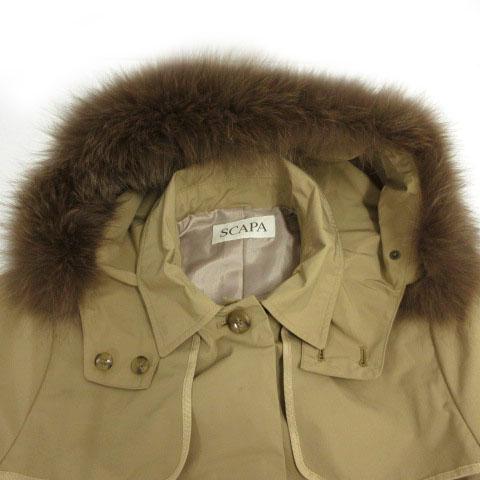 レディース SCAPA ベロアショートコート カーキ 38 ファー付き オシャレ