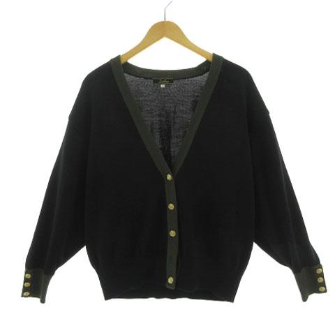 レリアン Leilian カーディガン ニット 長袖 薔薇金ボタン 配色 ウール  