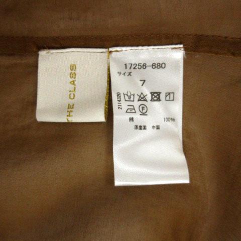 【中古】ドゥクラッセ DoCLASSE ザクラス THE CLASS ブラウス ノーカラー タック シースルー 長袖 コットン 茶 7 ドゥクラッセ DoCLASSE ザクラス THE CLASS ブラウス ノーカラー
