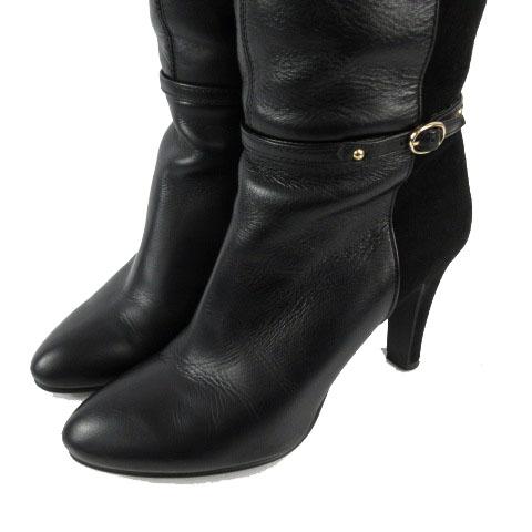 DIANA サイドジップ 黒 スエード ショートブーツ ポインテッドトゥ 23