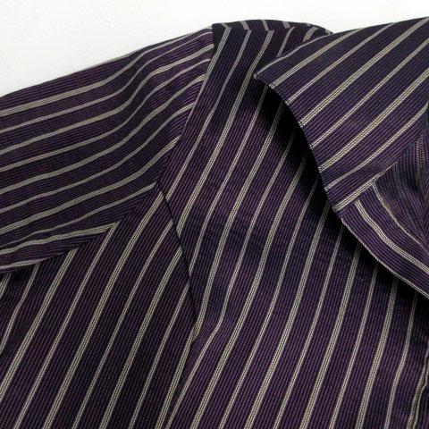 ナラカミーチェ シャツ スキッパー ストレッチ ストライプ 紫 黒 ベージュ 1 ナラカミーチェ NARA CAMICIE シャツ スキッパーカラー 長袖