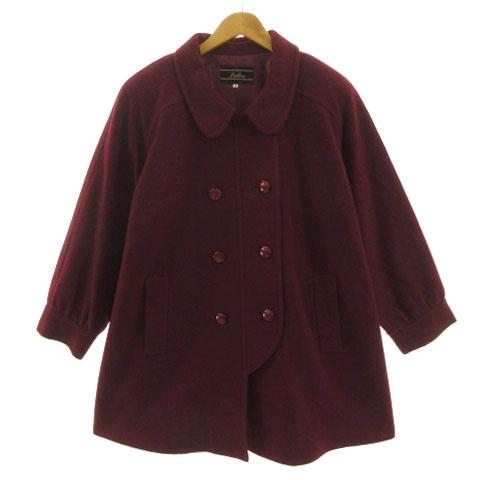 レリアン Leilian コート ステンカラー ダブル 起毛 カシミヤ混 エンジ 