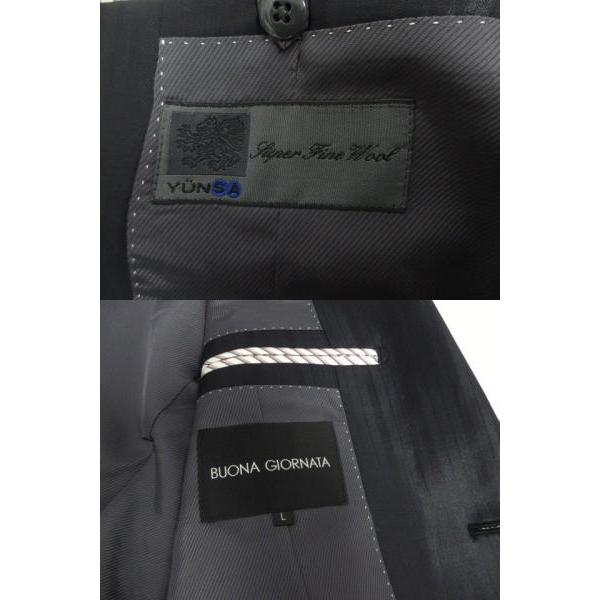 【中古】未使用品 ボナジョルナータ スーツ フォーマル YUNSA生地 スーパーファインウール 半光沢 ストライプ 濃紺 L 未使用品 ボナジョルナータ スーツ フォーマル YUNSA生地 スーパー