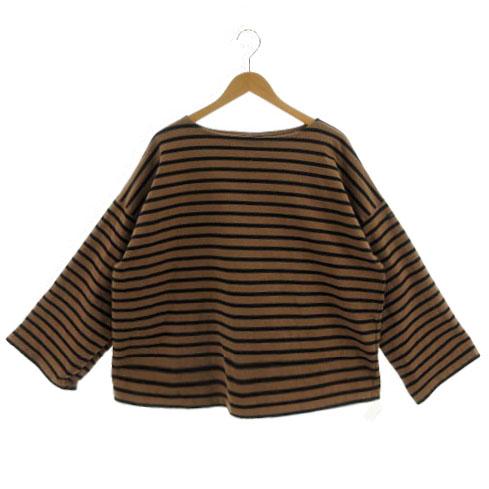 【中古】ルミノア Leminor For SLOBE every day ビッグボーダーカットソー フレア袖 長袖 フランス製 キャメル 黒 ルミノア Leminor For SLOBE every day ビッグボーダーカットソー