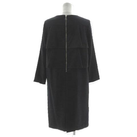 【中古】ドゥクレ Deux cle レキップ L’EQUIPE ワンピース Vネック バックティアード ミディ丈 日本製 起毛  濃紺 38 ドゥクレ Deux cle レキップ L'EQUIPE ワンピース Vネック 長袖 バック