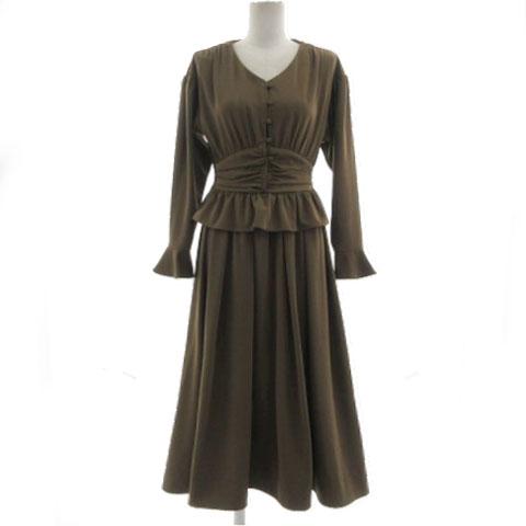 【中古】エーシーケーエー Acka ワンピース キャンディースリーブ ヘプラム ロング丈 ブラウン系 カーキブラウン 1 エーシーケーエー Acka ワンピース 長袖 キャンディースリーブ