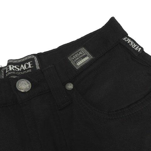【中古】ヴェルサーチジーンズ VERSACE JEANS COUTURE パンツ スリム メドゥーサ ロゴ シャイニー ストレッチ 黒 27 ヴェルサーチジーンズ VERSACE JEANS COUTURE パンツ スリム