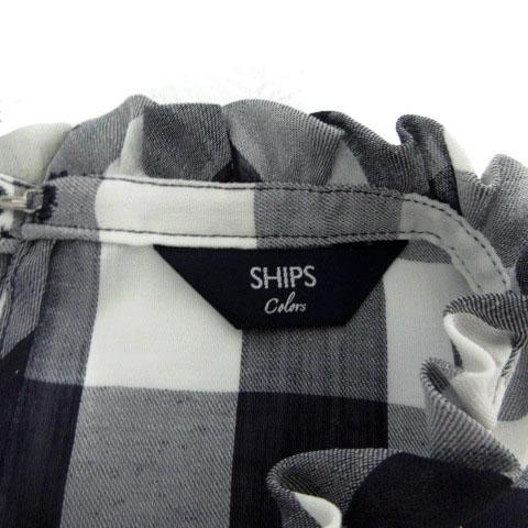 シップス SHIPS ブラウス フリルネック 半袖 袖口ゴム ギンガム 