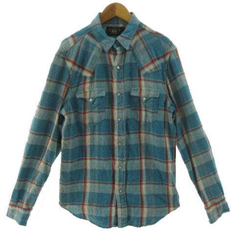 ダブルアールエル RRL チェックウエスタンネル長袖シャツ 782529689001