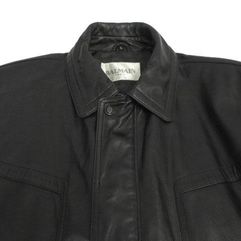 バルマン BALMAIN 羊革 レザーステンカラーコート ジップアップ