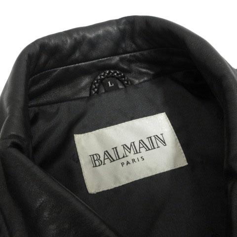 【中古】バルマン BALMAIN 羊革 レザーステンカラーコート ジップアップ ブラック 黒 L メンズ バルマン BALMAIN 羊革 レザーステンカラーコート ジップアップ