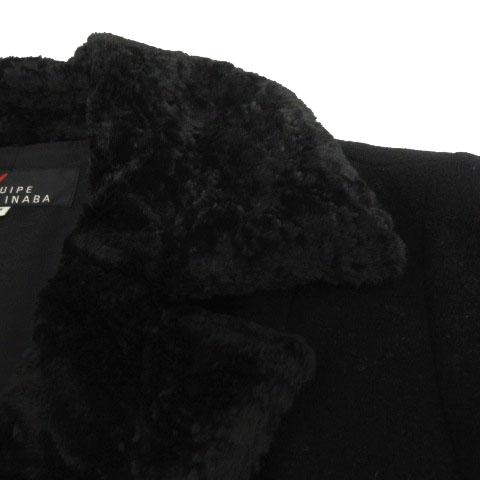 【中古】L'EQUIPE YOSHIE INABA カシミヤブレンドチェスターコート ボア襟 起毛 ブラック 黒 17 大きいサイズ レキップヨシエイナバ L'EQUIPE YOSHIE INABA カシミヤブレンド