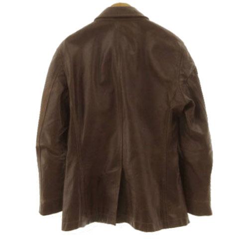 【中古】タケオキクチ TAKEO KIKUCHI レザーハーフコート JC070-57901JI ステンカラー 牛革 ブラウン 茶 3 メンズ TAKEO KIKUCHI（タケオキクチ） レザーハーフコート JC070-57901JI