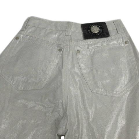【中古】VERSACE JEANS COUTURE ジーンズ コーティング加工 テーパード メドゥーサ シャイニー 光沢 パール 29 ヴェルサーチジーンズ VERSACE JEANS COUTURE ジーンズ コーティング