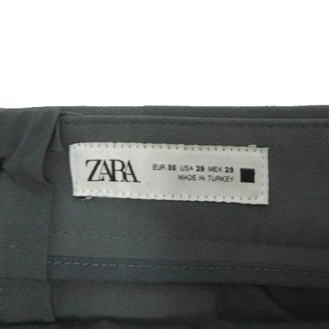 ZARA（ザラ） ワイドテーパードパンツ タック ストレッチ ブルーグレー