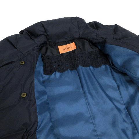 スーナウーナSunauna ネイビーダウンジャケット 38 スーナウーナ Sunauna ダウンコート ボリュームカラー レース切替え