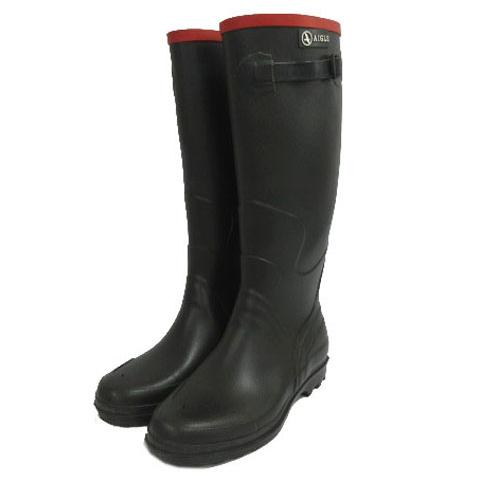 エーグル AIGLE ロングレインブーツ ラバーブーツ 長袖 ロゴ ブラック