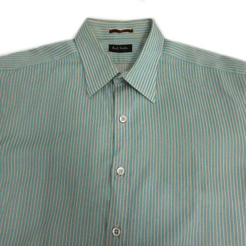 【中古】PAUL SMITH COLLECTION ストライプ シャツ 164630 長袖 日本製 コットン エメラルドグリーン ベージュ 青 L ポールスミスコレクション PAUL SMITH COLLECTION ストライプ シャツ