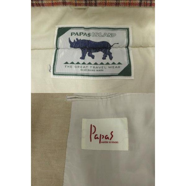 【中古】パパス Papas コーデュロイ セットアップ スーツ ジャケット テーラードカラー パンツ タック ベージュ M XL パパス Papas コーデュロイ セットアップ スーツ ジャケット