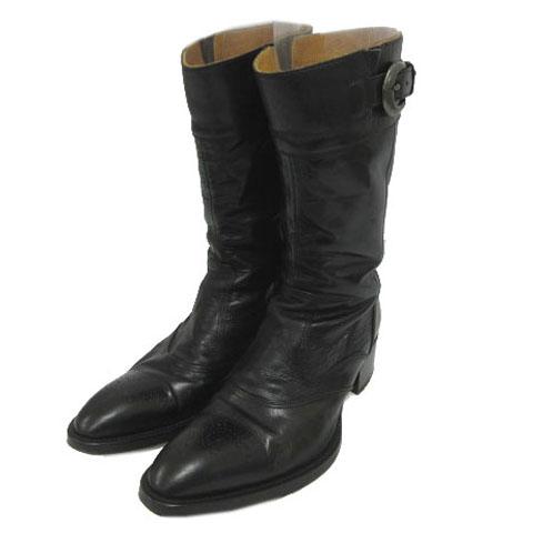 alfred BANNISTER サイドジップ ベルト　ブラック レザー ブーツ アルフレッド・バニスター alfredoBANNISTER スクエア サイドジップ