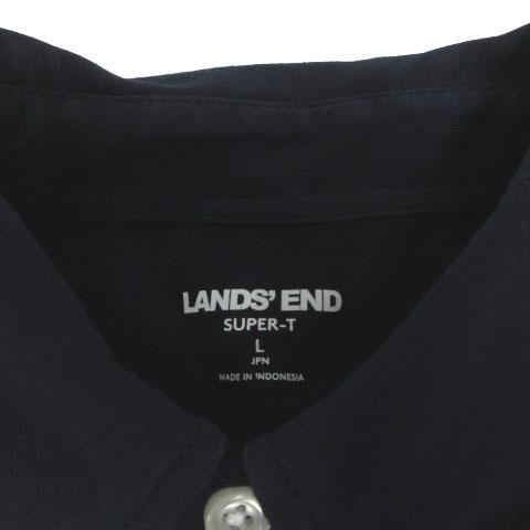 LANDS'END (L) コットン 刺繍 ポロシャツ ネイビー 無地 シンプル 上品な無地ポロシャツ】ホンジュラス製 LANDS' END ランズエンド 2B