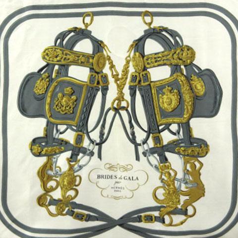 HERMES（エルメス） スカーフ カレ90 BRIDES DE GALA 式典用馬勒 ロゴ