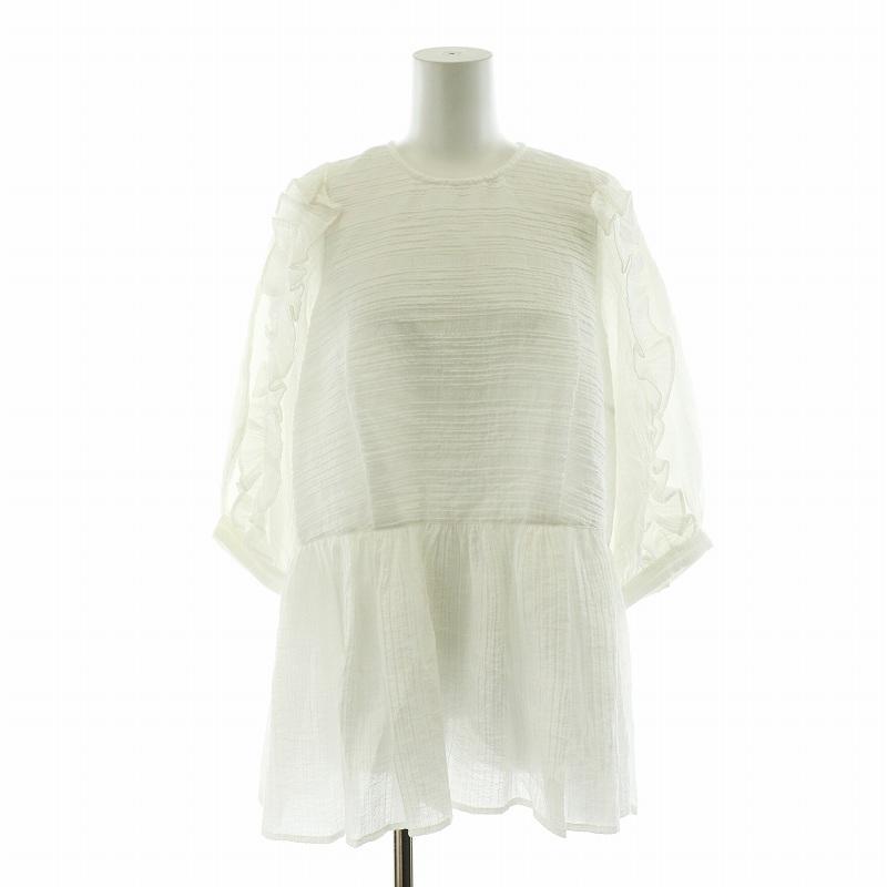 未使用品 コエル COEL 袖フリルぺプラムブラウス シャツ 七分袖 F 白 
