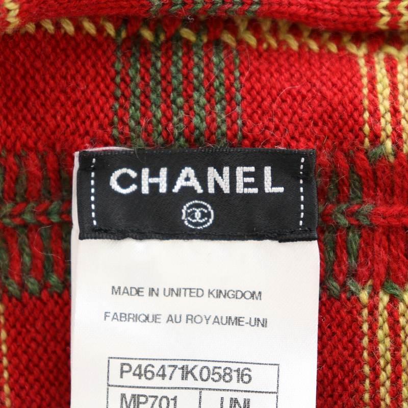 シャネル CHANEL マフラー カシミヤ チェック 切替 ロゴチャーム付き  