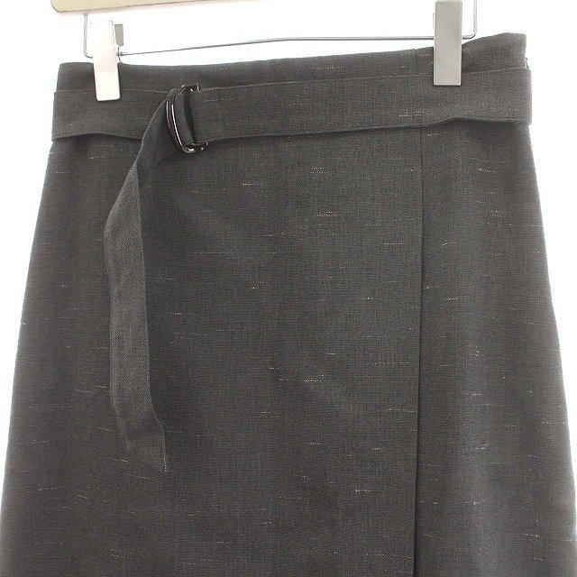 アマカ AMACA スカート スリット ベルト ウール混 ひざ丈 38 M グレー  