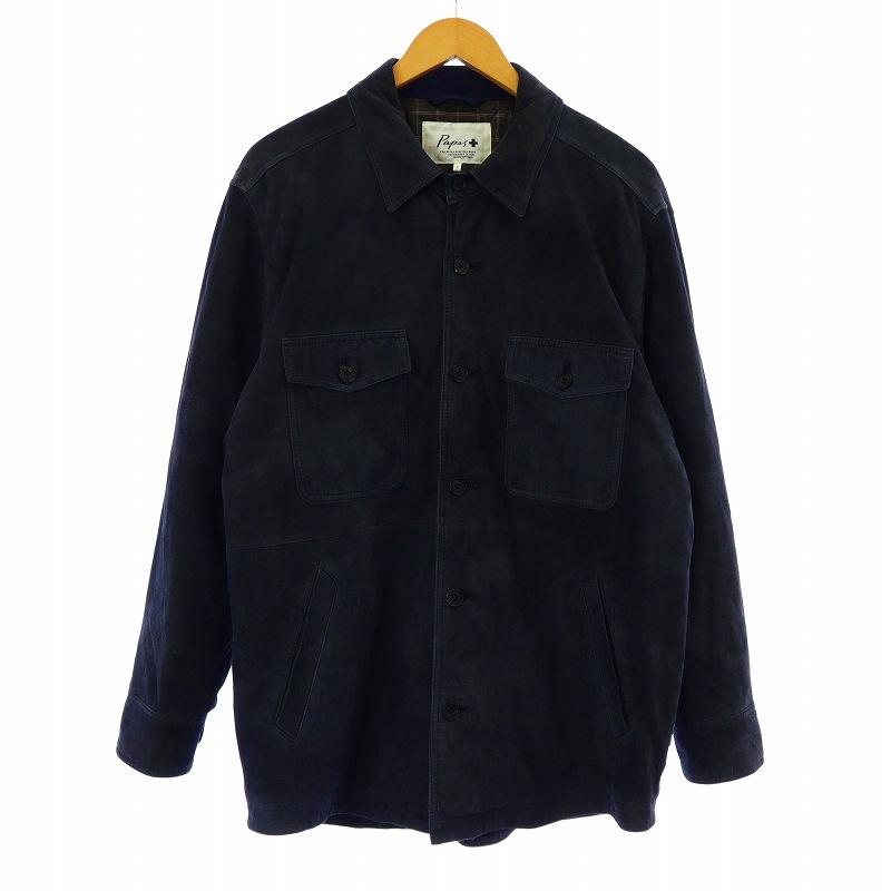 パパス Papas + レザージャケット スエード ステンカラー 中わた パパス Papas + レザージャケット スエード ステンカラー 中わた