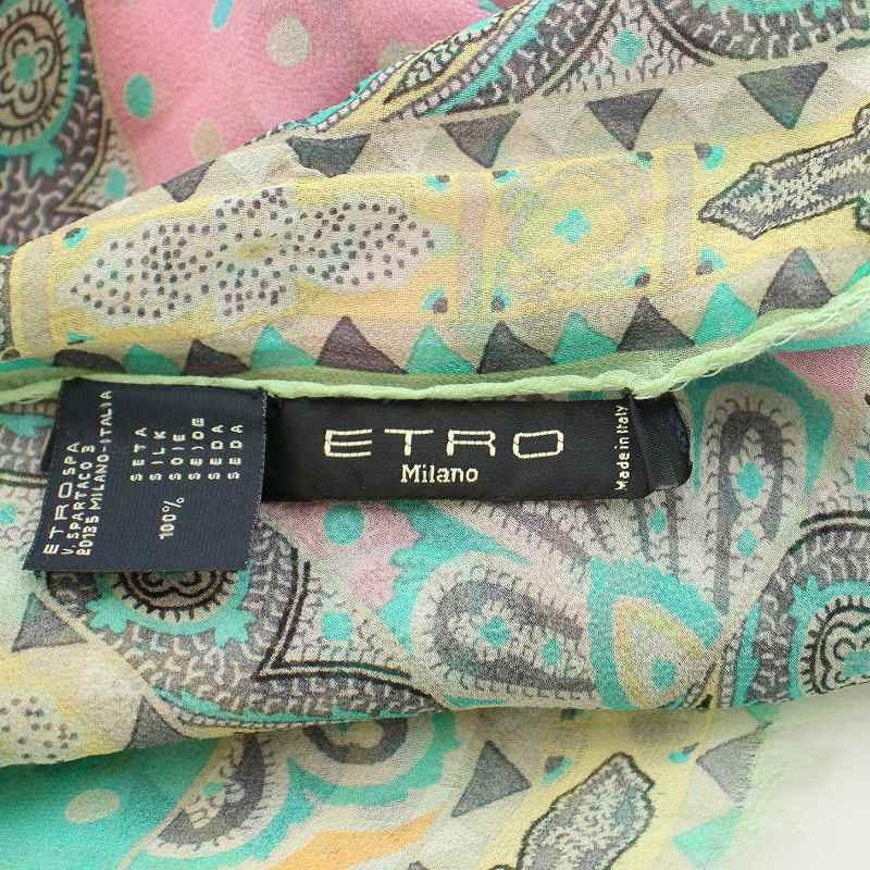 ETRO エトロ ストール シアー シースルー ペイズリー柄 総柄 シルク 緑 
