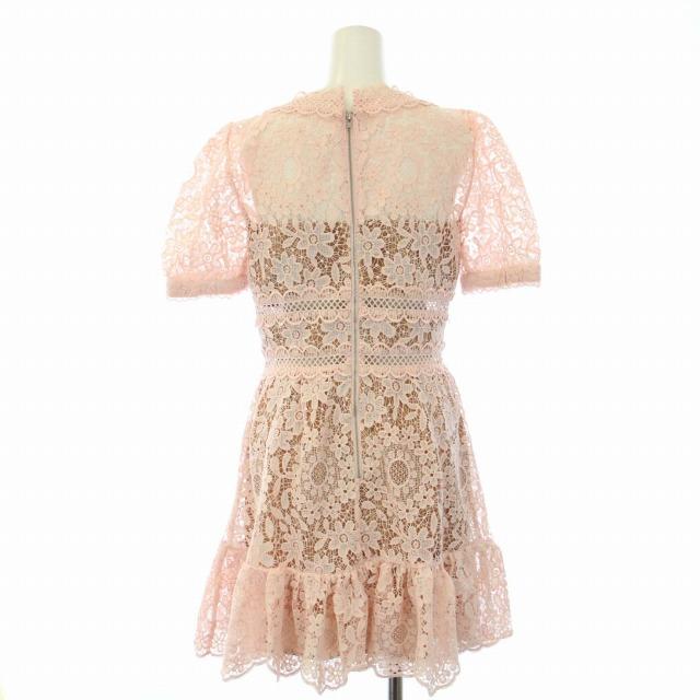 m*e様 セルフポートレイト ワンピース レース ピンク UK8 未使用 Cor セルフポートレイト self-portrait ワンピース 総レース 半袖 ミニ UK8