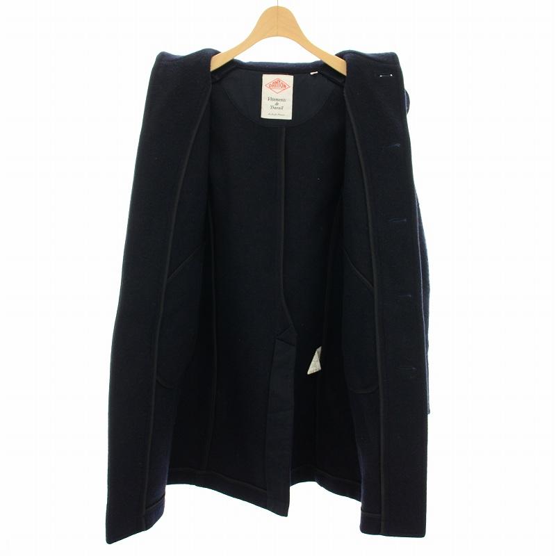 クリーニング済み　DANTONウールモッサ　フード付きコート　38 紺 ダントン DANTON ウールモッサ2wayフードコート アウター 38 紺