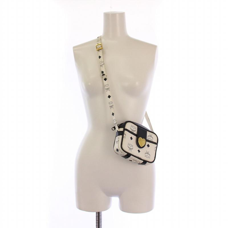エムシーエム MCM ショルダーバッグ ヴィトセス柄 レザー 白 黒 /BM