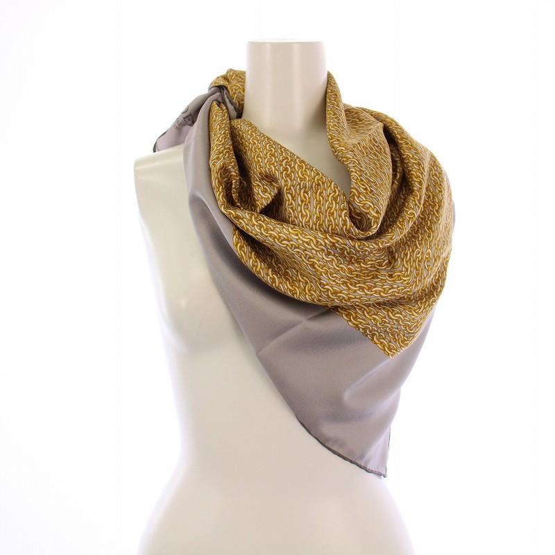 LOEWE ロエベ スカーフ チェーン柄 シルク イタリア製 グレー /BM □BM  