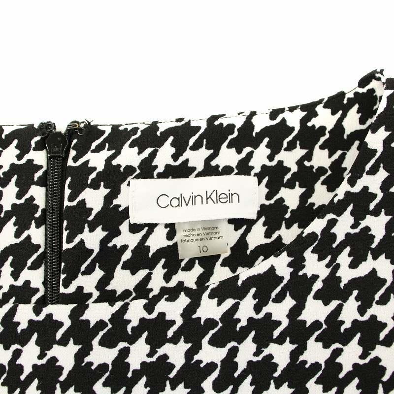 【カルバンクライン】タイト ノースリーブ ドレス ワンピース モノトーン 黒×白 カルバンクライン】タイト ノースリーブ ドレス ワンピース モノトーン