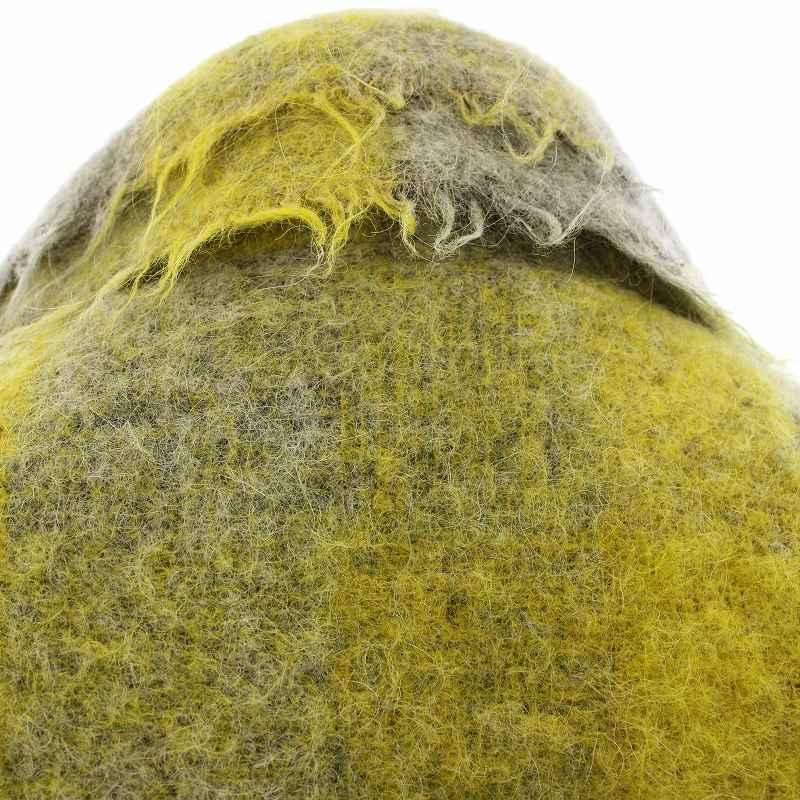 【中古】ヤスユキオジマ Yasuyuki ojima ウール シャギーファー ロング コート チェック 黄色 グレー ヤスユキオジマ Yasuyuki ojima ウール シャギーファー ロング コート