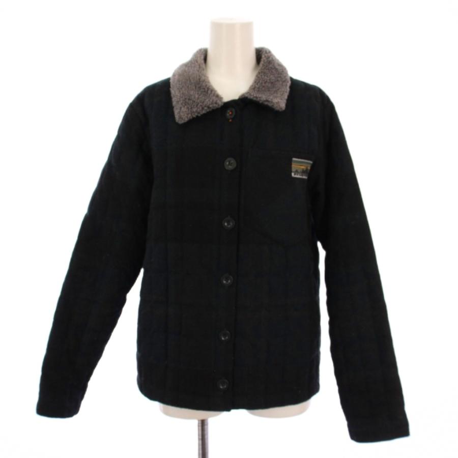 【中古】パタゴニア Patagonia リサイクルキルティングダウンジャケット チェック柄 ウール S 黒 緑 レディース パタゴニア Patagonia リサイクルキルティングダウンジャケット