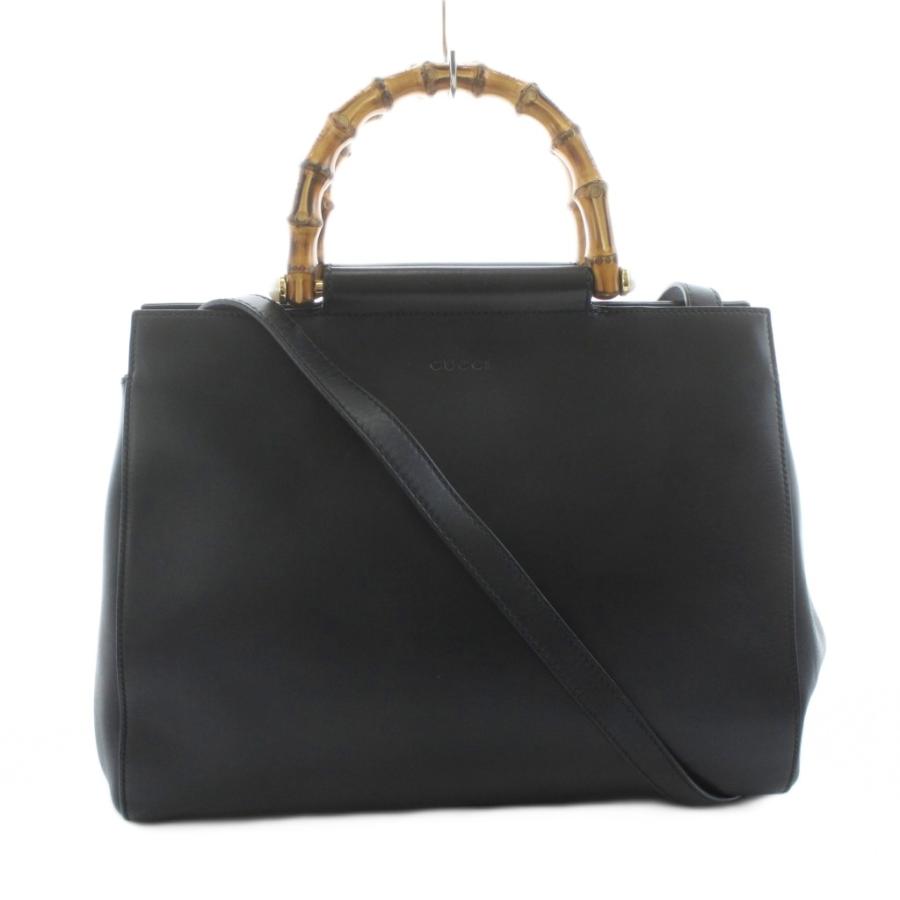 【中古】グッチ バンブー ニムフェア ミディアム ショルダーバッグ ハンドバッグ 2WAY レザー 黒 ブラック 453766 GUCCI（グッチ） バンブー ニムフェア ミディアム ショルダーバッグ