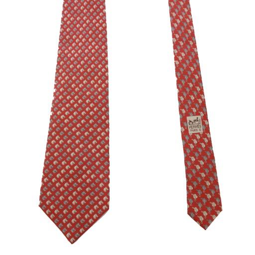美品 エルメス HERMES ネクタイ 総柄 シルク100％ フランス製 メンズ レッド HERMES（エルメス） ネクタイ 総柄 シルク フランス製 赤 255629EA /BM