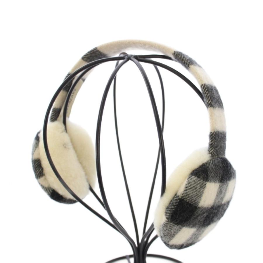 【美品】BURBERRY　バーバリー　ノバチェック　イヤーウォーマー　耳あて BURBERRY（バーバリー） イヤーマフ 耳当て チェック柄 アイボリー 黒
