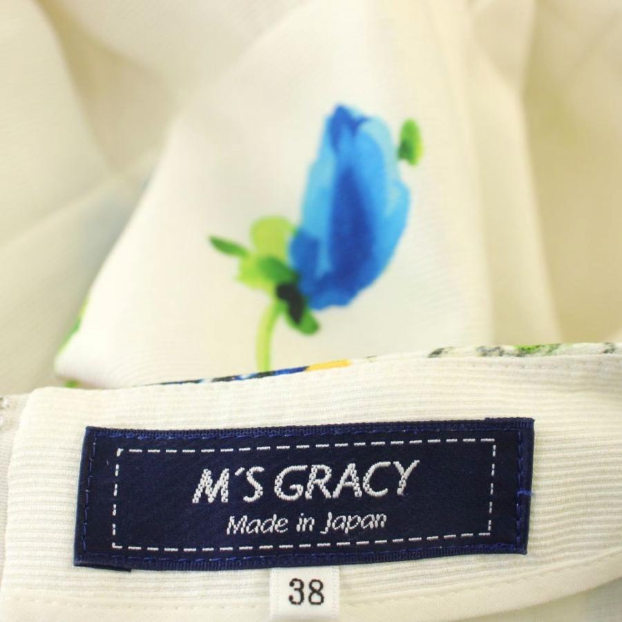エムズグレイシー M'S GRACY ワンピース 花柄 半袖 ひざ丈 38 白