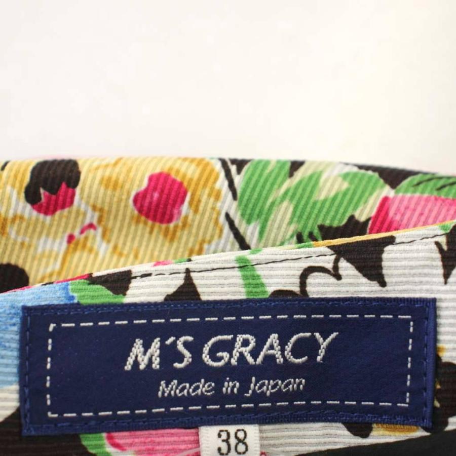 エムズグレイシー M'S GRACY ワンピース 花柄 半袖 ひざ丈 38 黒